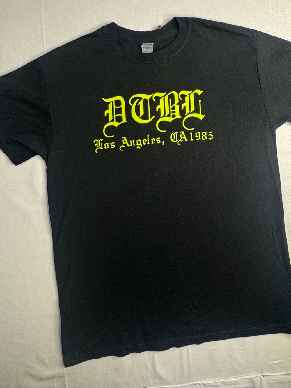 Gildan Black Tee with Neon Yellow Los Angeles Script